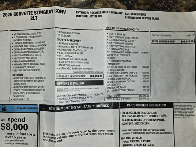 2026 Chevrolet Corvette Stingray 2LT