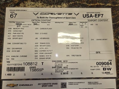 2017 Chevrolet Corvette Grand Sport Grand Sport 2LT