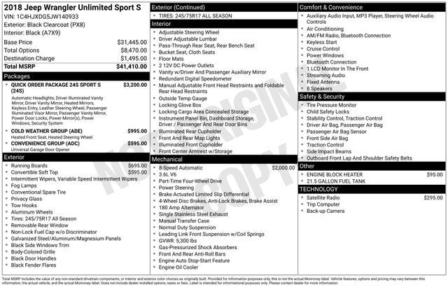 2018 Jeep Wrangler Unlimited Sport S