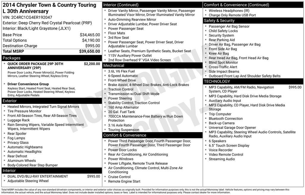 2014 Chrysler Town & Country Touring-L 30th Anniversary