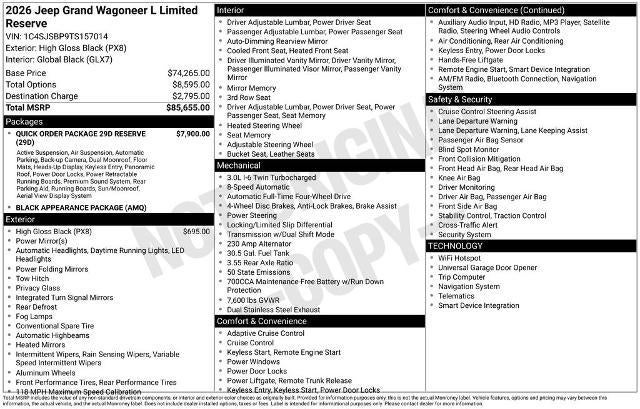 2026 Jeep Grand Wagoneer L Limited Reserve 4x4