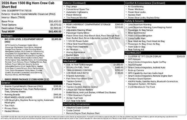 2026 RAM 1500 Big Horn 4x4 Crew Cab 5'7" Box