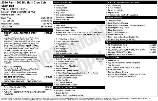 2026 RAM 1500 Big Horn 4x4 Crew Cab 5'7" Box