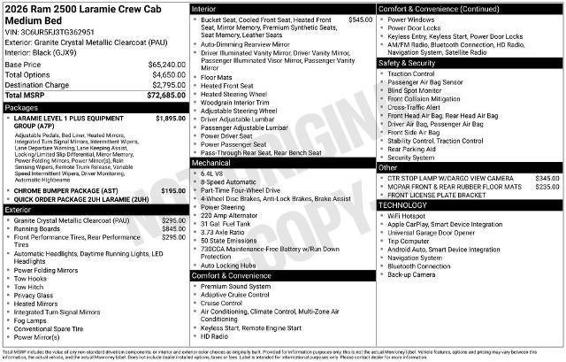 2026 RAM 2500 Laramie 4x4 Crew Cab 6'4" Box